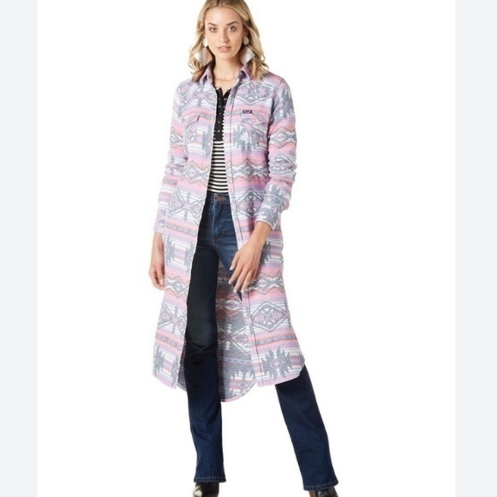 Wrangler Retro Aztec Button Down Long Duster Jacket Dress Large